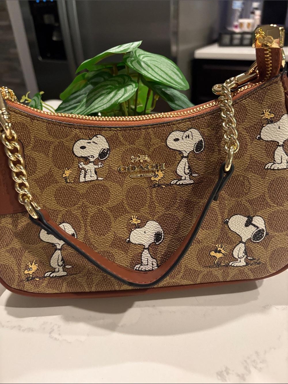 Coach Brown Signature Snoopy Canvas Shoulder Bag - Picture 4 of 5